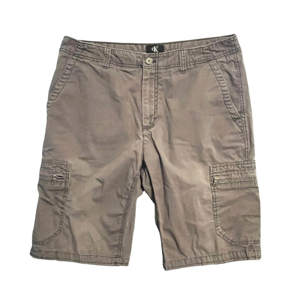 Calvin Klein Mens Gray Brown Cotton Cargo Shorts Size 34 Y2K Gorpcore Hiking